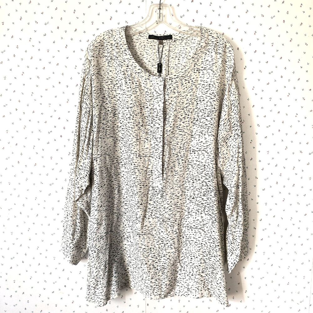 Rose & Olive Top NEW Womens Size 3XL Black & Cream Geometric Print Button Career